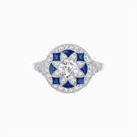 Load image into Gallery viewer, Art Deco Inspired Round Cut Halo Ring with Calibré Gemstone Accents