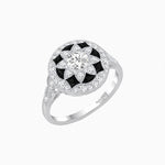 Load image into Gallery viewer, Art Deco Inspired Round Cut Halo Ring with Calibré Gemstone Accents