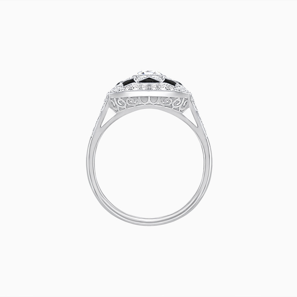 Art Deco Inspired Round Cut Halo Ring with Calibré Gemstone Accents