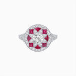 Load image into Gallery viewer, Art Deco Inspired Round Cut Halo Ring with Calibré Gemstone Accents