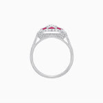 Load image into Gallery viewer, Art Deco Inspired Round Cut Halo Ring with Calibré Gemstone Accents