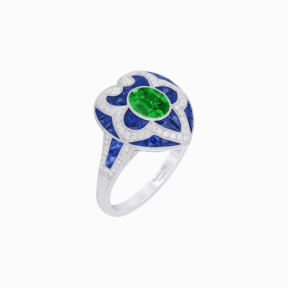Art Deco Inspired pear shaped engagement ring with diamond