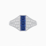 Load image into Gallery viewer, Art Deco Inspired Three-Stone Bezel Framed Ring with Diamond
