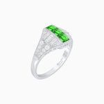 Load image into Gallery viewer, Art Deco Inspired Three-Stone Bezel Framed Ring with Diamond
