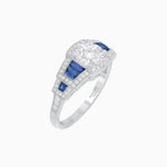 Load image into Gallery viewer, Art Deco Inspired Round Stepped Halo Gemstone &amp; Diamond Ring