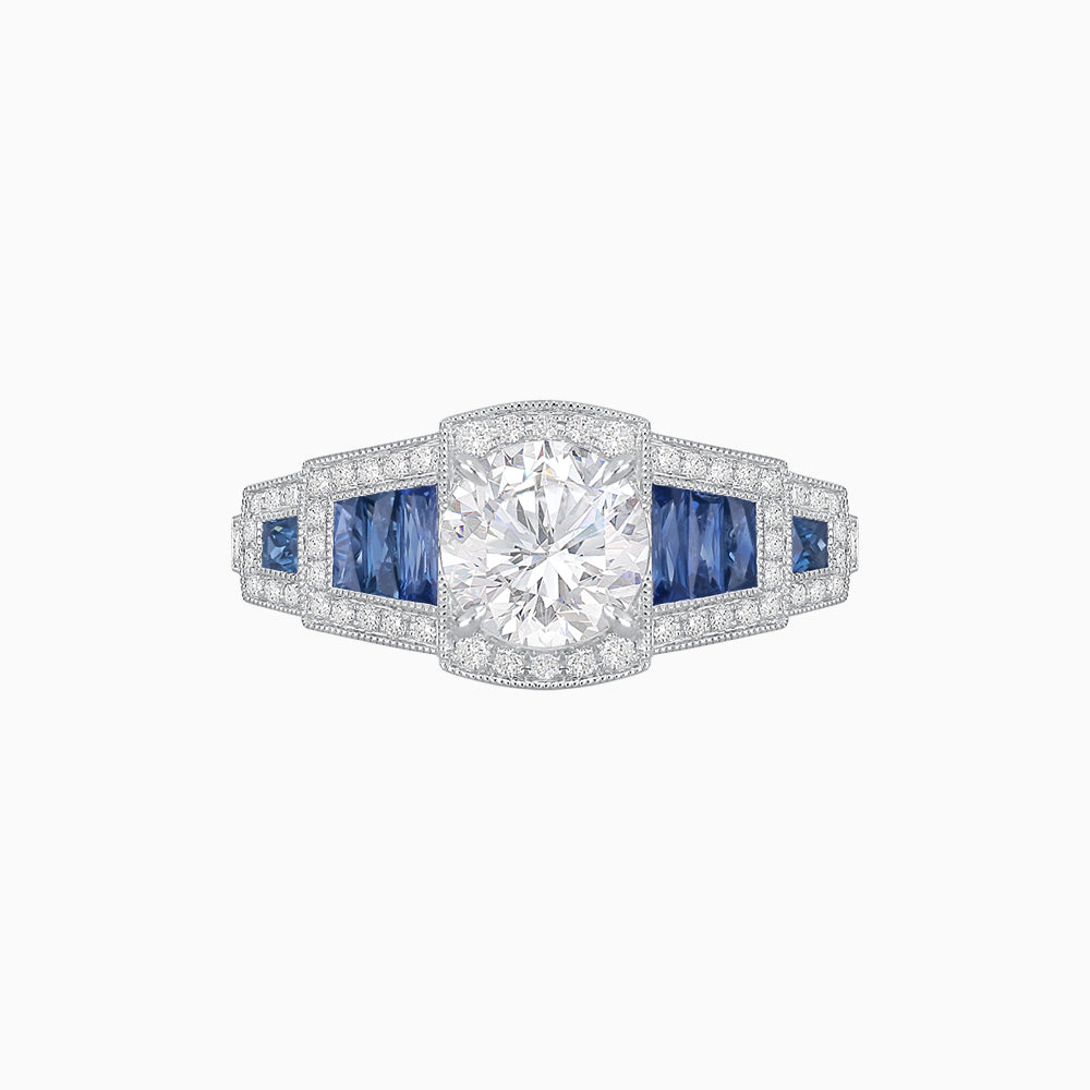 Art Deco Inspired Round Stepped Halo Gemstone & Diamond Ring