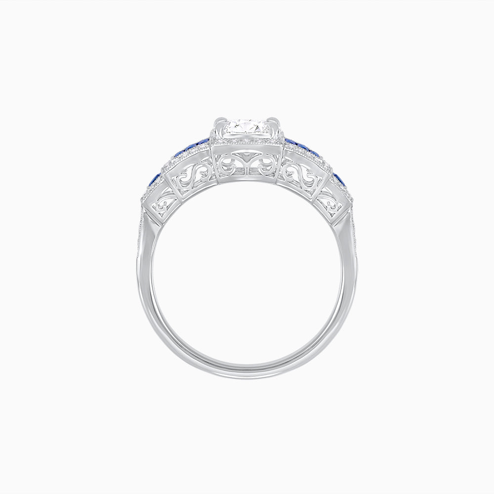 Art Deco Inspired Round Stepped Halo Gemstone & Diamond Ring
