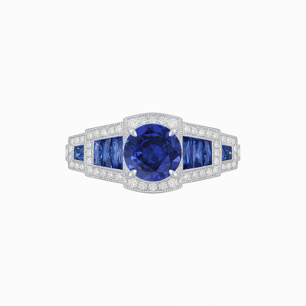 Art Deco Inspired Round Stepped Halo Gemstone & Diamond Ring