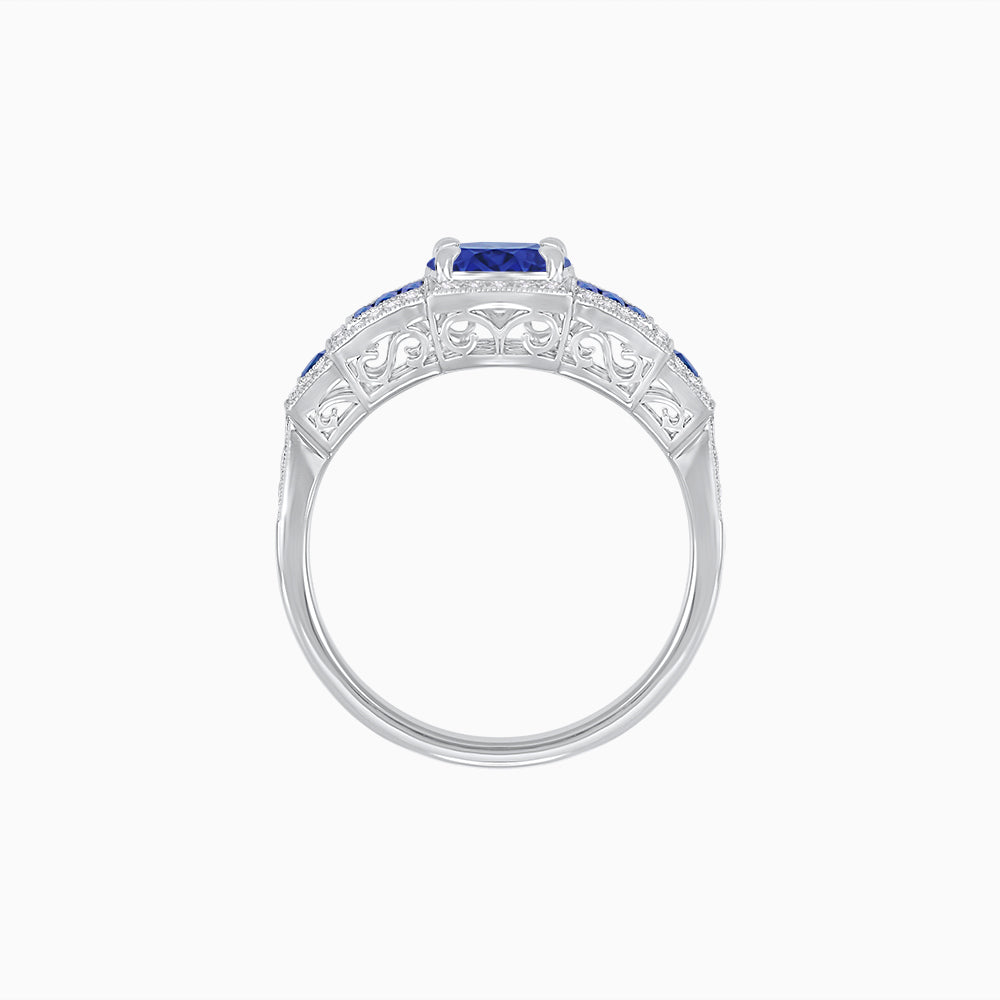 Art Deco Inspired Round Stepped Halo Gemstone & Diamond Ring