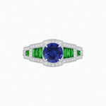 Load image into Gallery viewer, Art Deco Inspired Round Stepped Halo Gemstone &amp; Diamond Ring