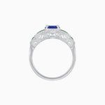 Load image into Gallery viewer, Art Deco Inspired Round Stepped Halo Gemstone &amp; Diamond Ring