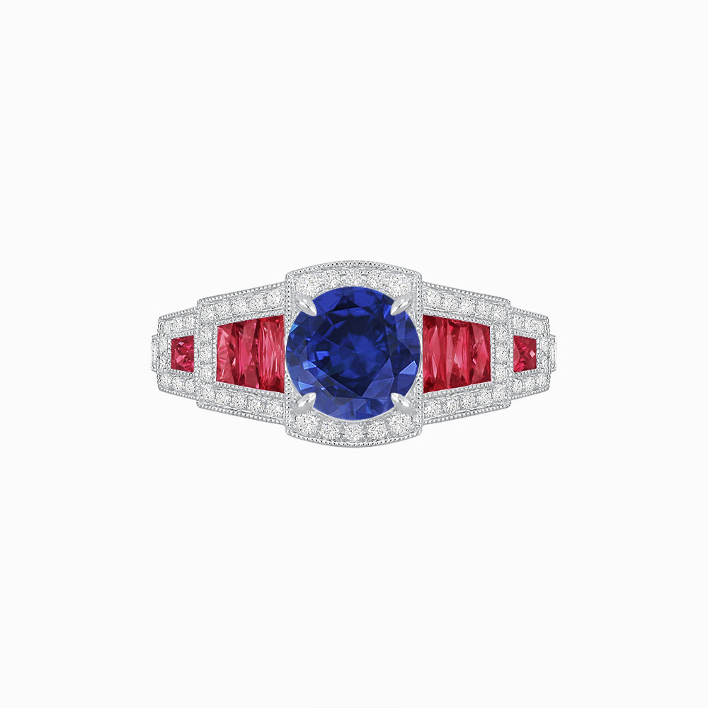 Art Deco Inspired Round Stepped Halo Gemstone & Diamond Ring