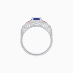 Load image into Gallery viewer, Art Deco Inspired Round Stepped Halo Gemstone &amp; Diamond Ring
