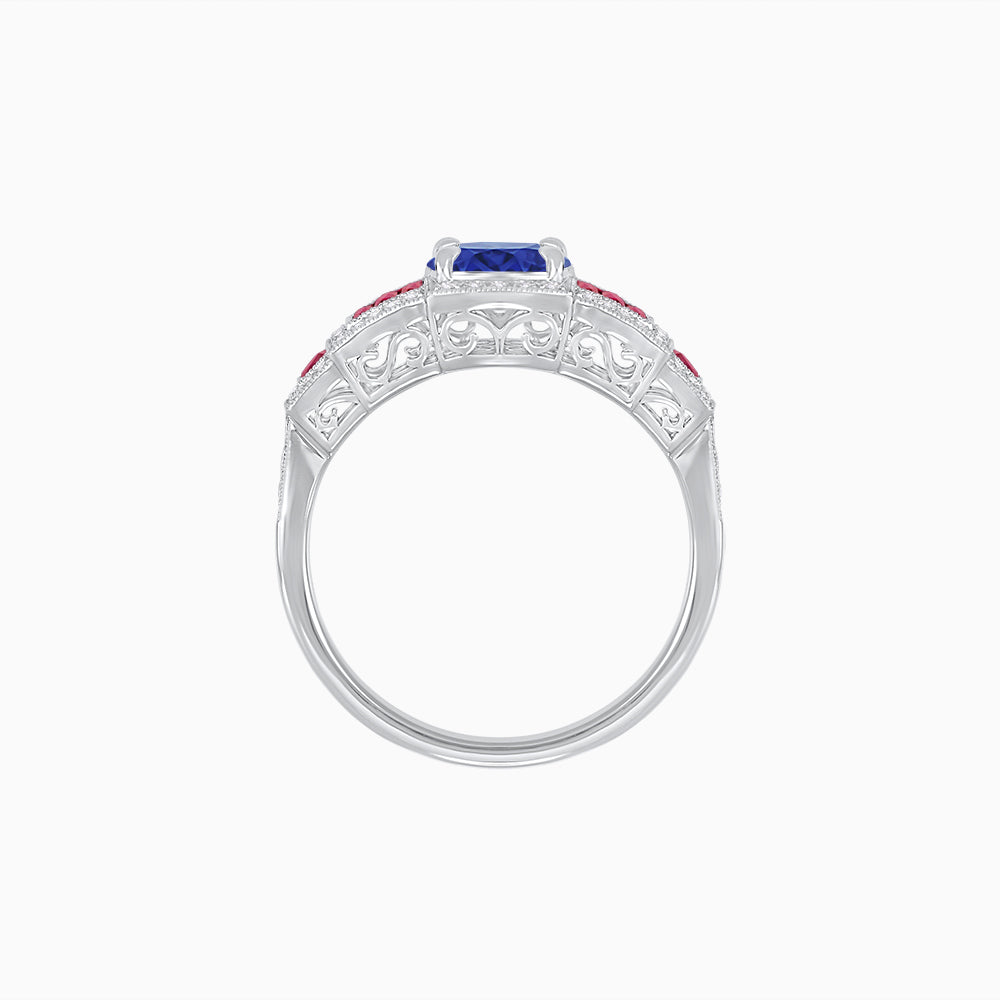 Art Deco Inspired Round Stepped Halo Gemstone & Diamond Ring