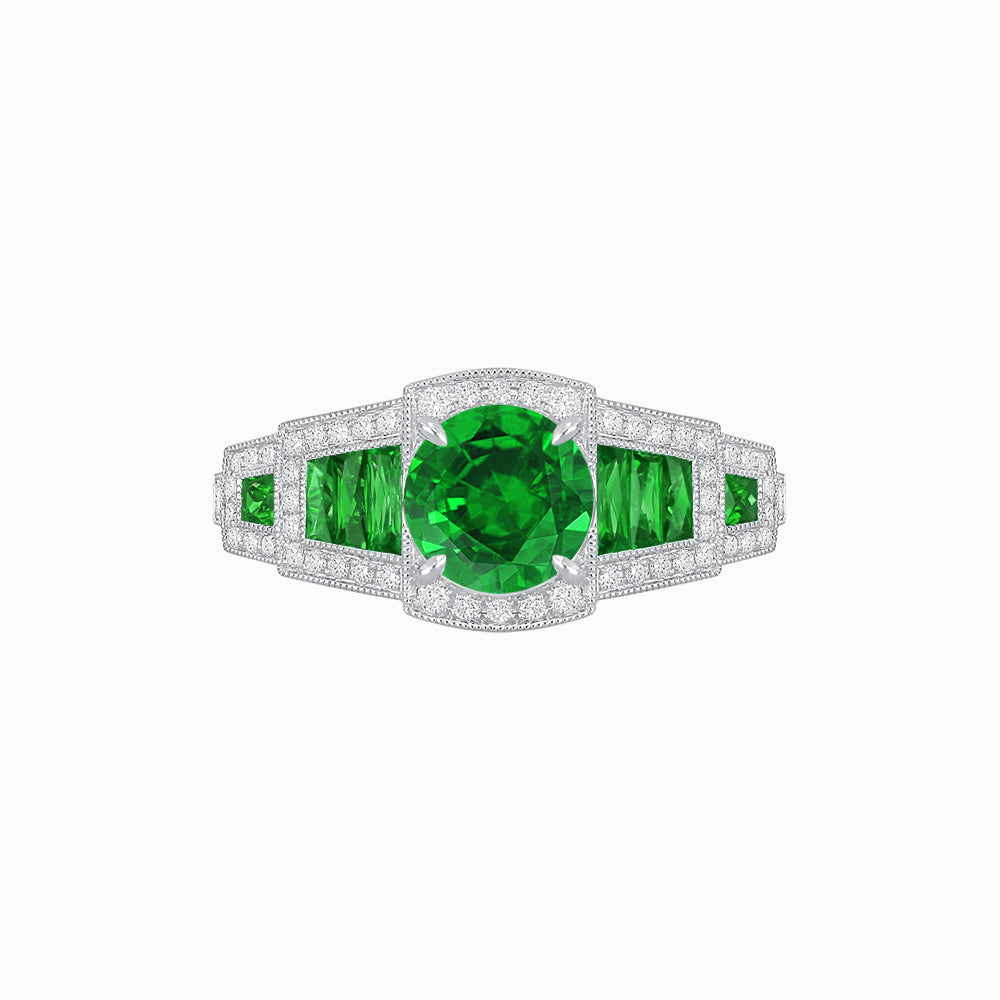 Art Deco Inspired Round Stepped Halo Gemstone & Diamond Ring