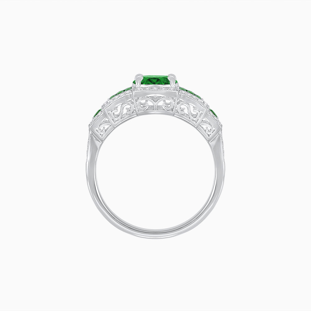 Art Deco Inspired Round Stepped Halo Gemstone & Diamond Ring