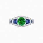 Load image into Gallery viewer, Art Deco Inspired Round Stepped Halo Gemstone &amp; Diamond Ring