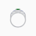Load image into Gallery viewer, Art Deco Inspired Round Stepped Halo Gemstone &amp; Diamond Ring