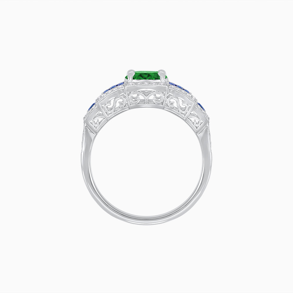Art Deco Inspired Round Stepped Halo Gemstone & Diamond Ring