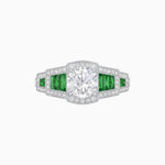 Load image into Gallery viewer, Art Deco Inspired Round Stepped Halo Gemstone &amp; Diamond Ring