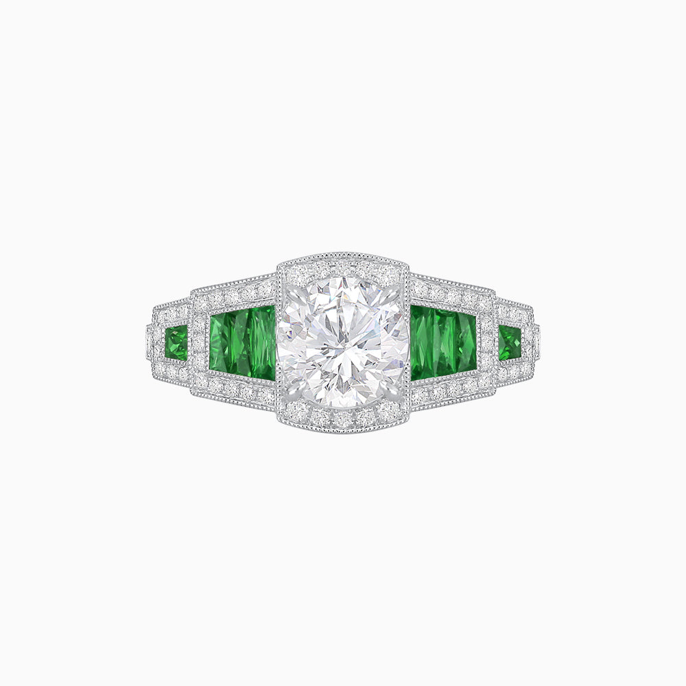 Art Deco Inspired Round Stepped Halo Gemstone & Diamond Ring