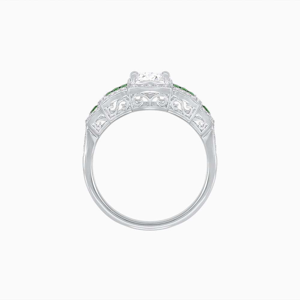 Art Deco Inspired Round Stepped Halo Gemstone & Diamond Ring