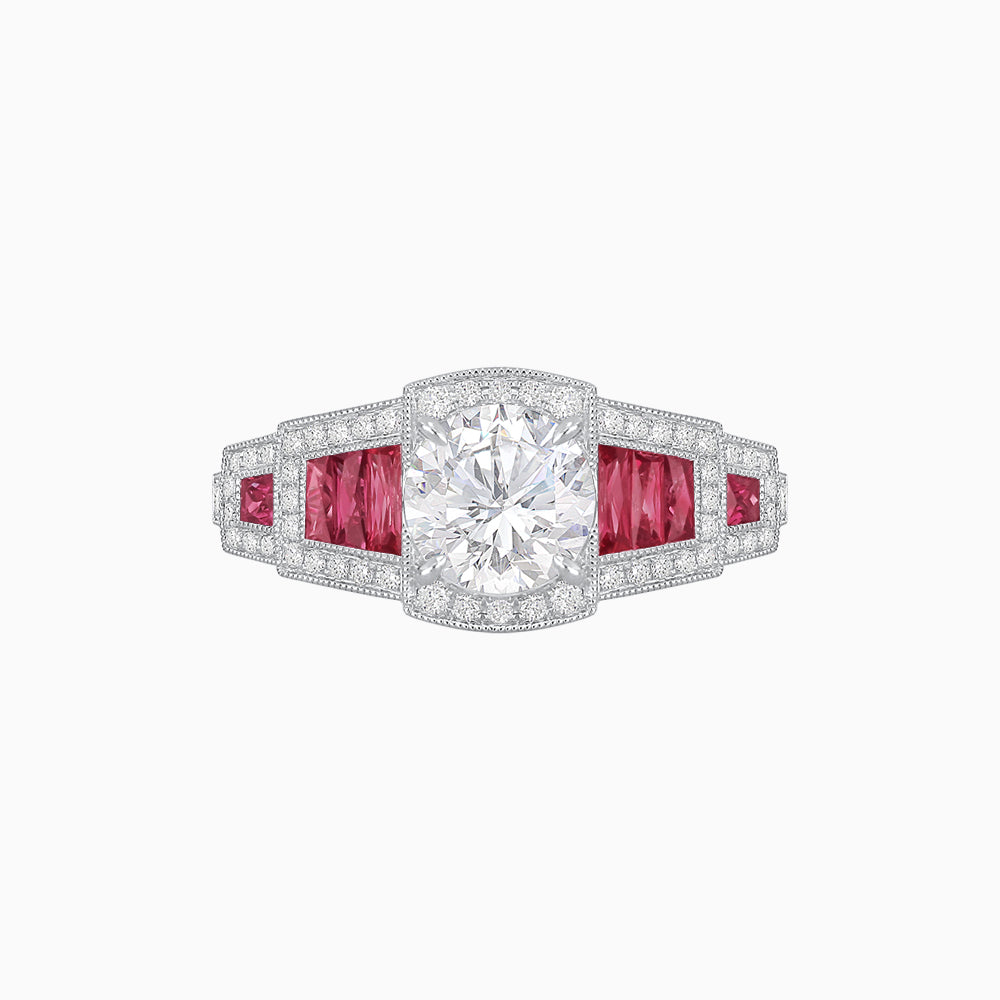 Art Deco Inspired Round Stepped Halo Gemstone & Diamond Ring
