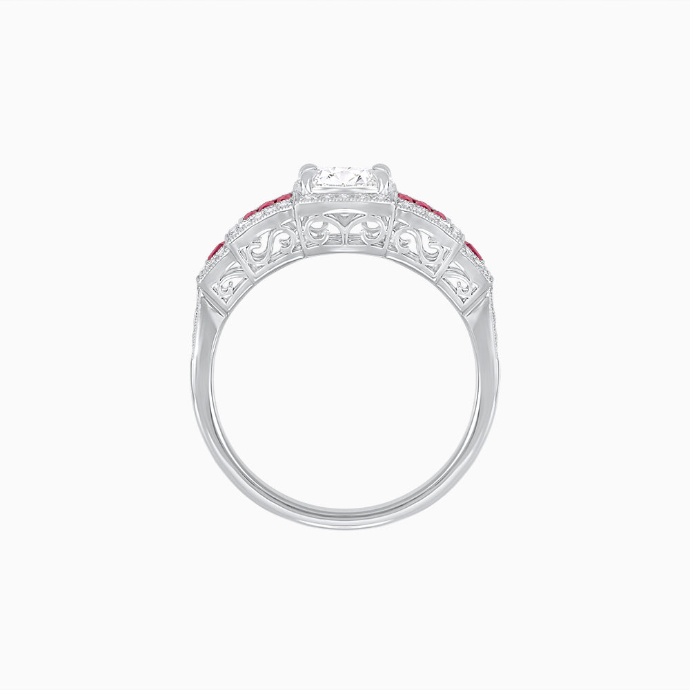 Art Deco Inspired Round Stepped Halo Gemstone & Diamond Ring