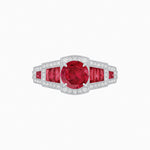 Load image into Gallery viewer, Art Deco Inspired Round Stepped Halo Gemstone &amp; Diamond Ring