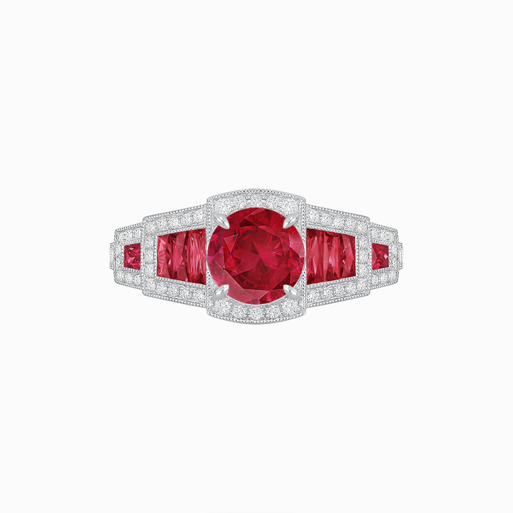 Art Deco Inspired Round Stepped Halo Gemstone & Diamond Ring
