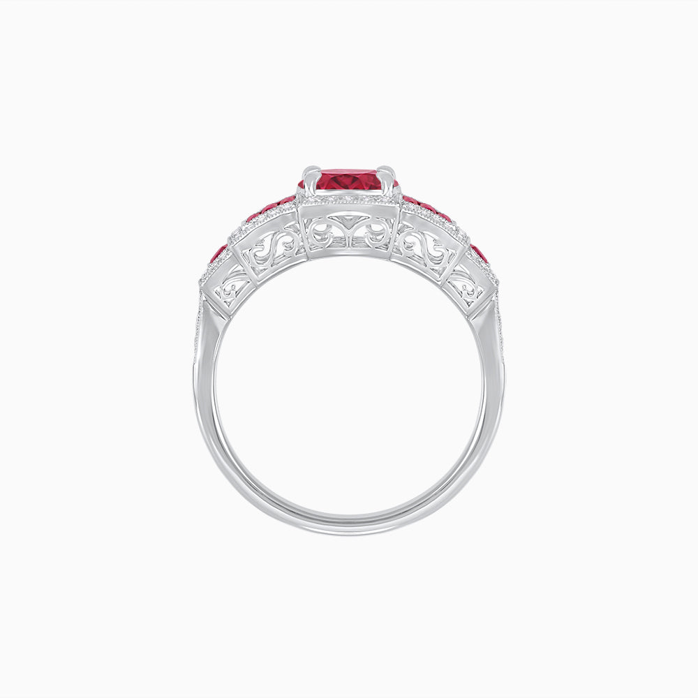Art Deco Inspired Round Stepped Halo Gemstone & Diamond Ring