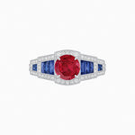 Load image into Gallery viewer, Art Deco Inspired Round Stepped Halo Gemstone &amp; Diamond Ring