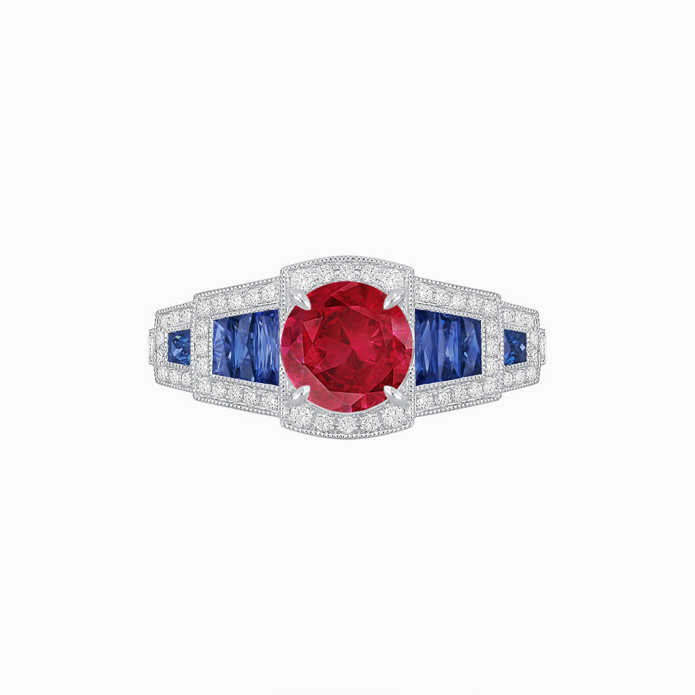 Art Deco Inspired Round Stepped Halo Gemstone & Diamond Ring