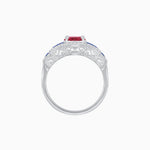 Load image into Gallery viewer, Art Deco Inspired Round Stepped Halo Gemstone &amp; Diamond Ring