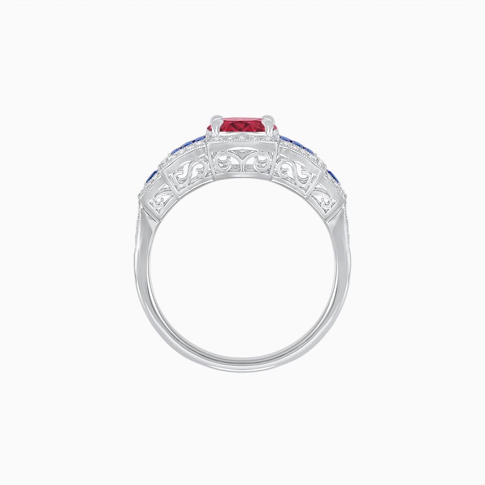 Art Deco Inspired Round Stepped Halo Gemstone & Diamond Ring