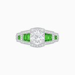 Load image into Gallery viewer, Art Deco Inspired Round Stepped Halo Gemstone &amp; Diamond Ring