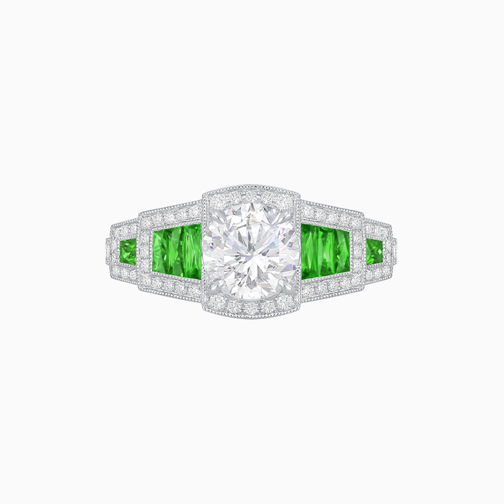 Art Deco Inspired Round Stepped Halo Gemstone & Diamond Ring