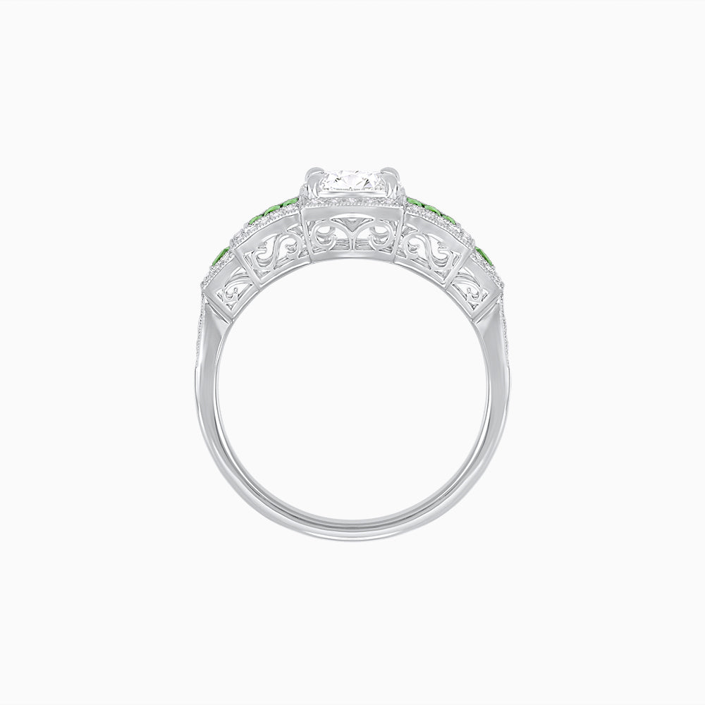 Art Deco Inspired Round Stepped Halo Gemstone & Diamond Ring