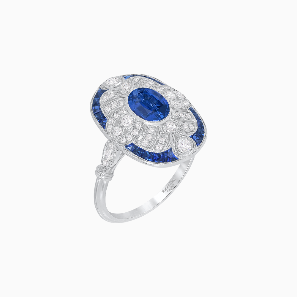 Scarab Vintage Art Deco Style Cocktail Ring with Diamond and Gemstone