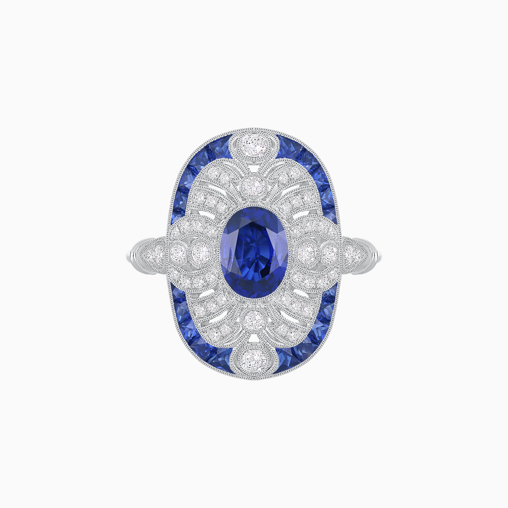 Scarab Vintage Art Deco Style Cocktail Ring with Diamond and Gemstone