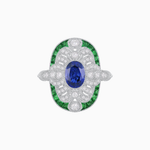 Load image into Gallery viewer, Scarab Vintage Art Deco Style Cocktail Ring with Diamond and Gemstone