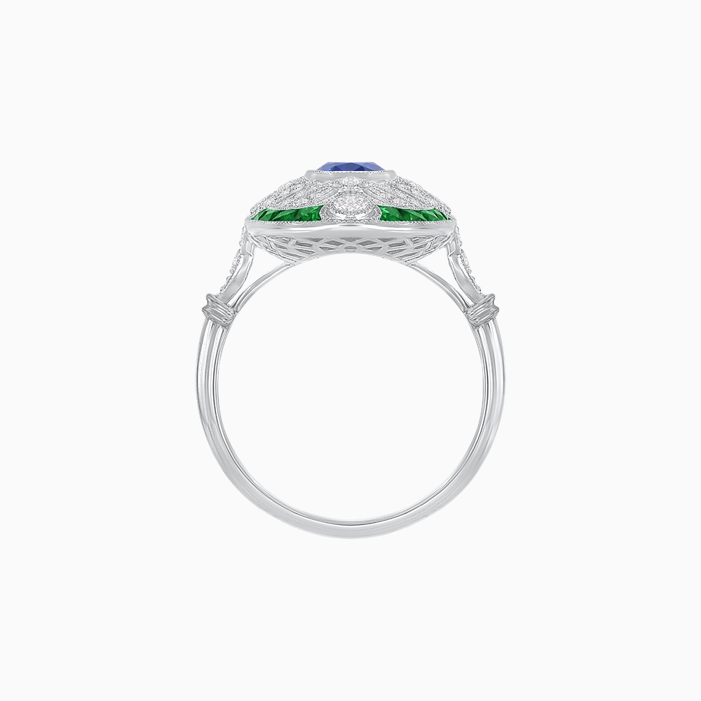 Scarab Vintage Art Deco Style Cocktail Ring with Diamond and Gemstone