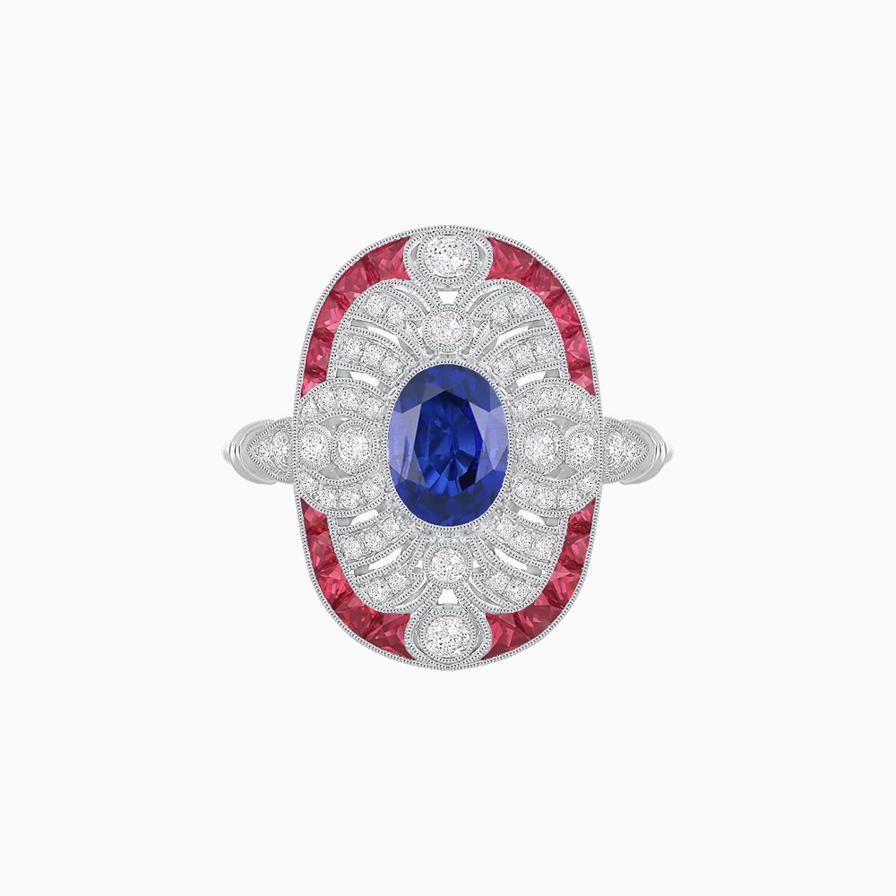 Scarab Vintage Art Deco Style Cocktail Ring with Diamond and Gemstone