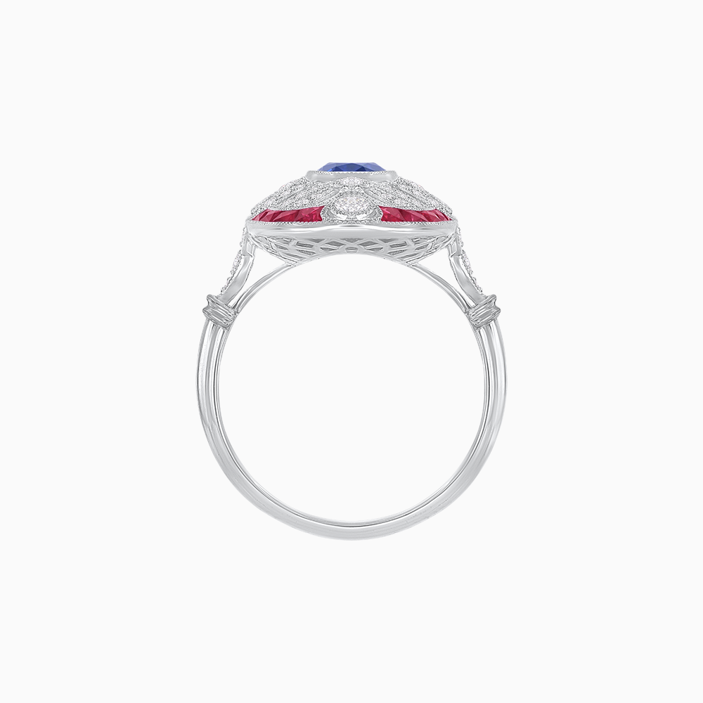 Scarab Vintage Art Deco Style Cocktail Ring with Diamond and Gemstone