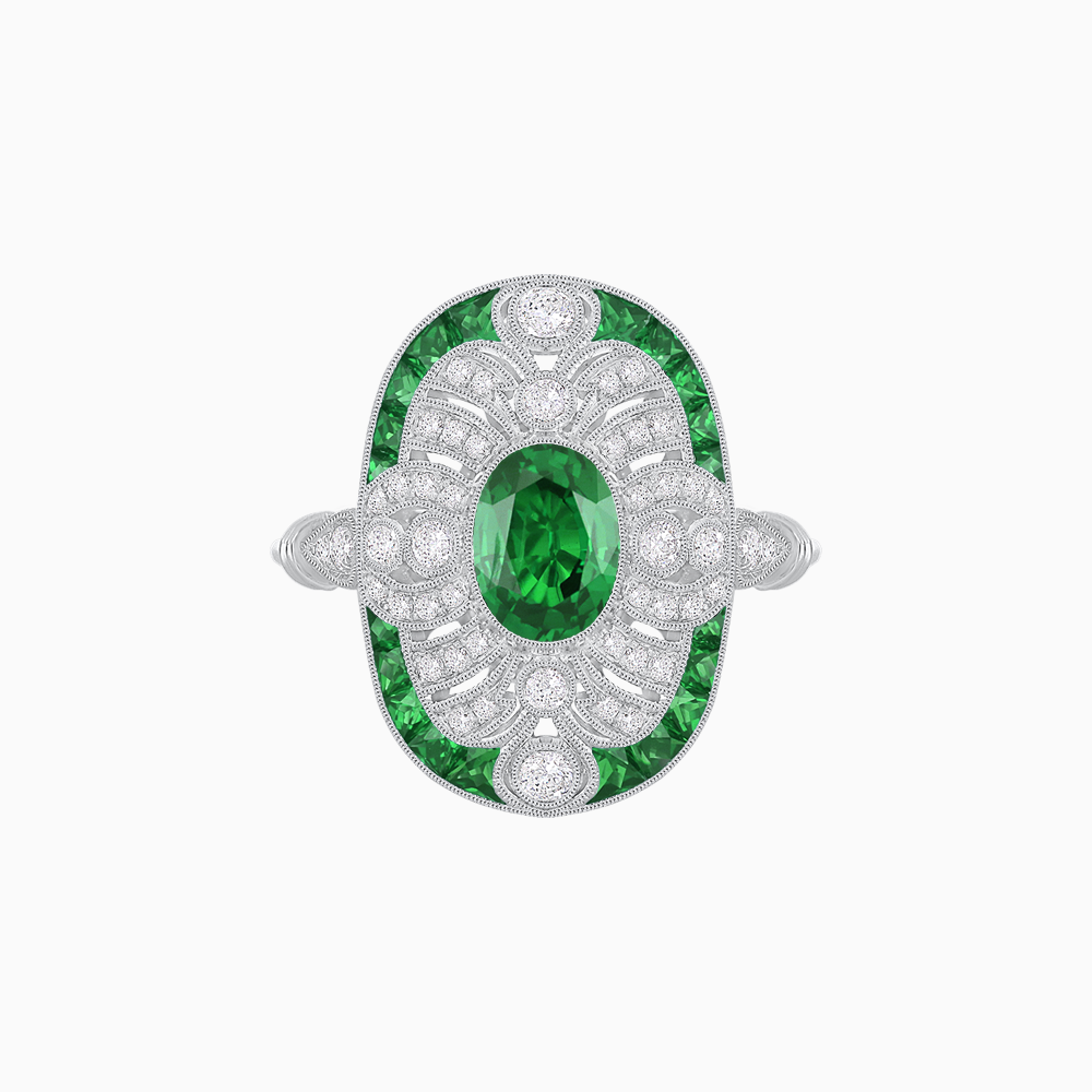 Scarab Vintage Art Deco Style Cocktail Ring with Diamond and Gemstone