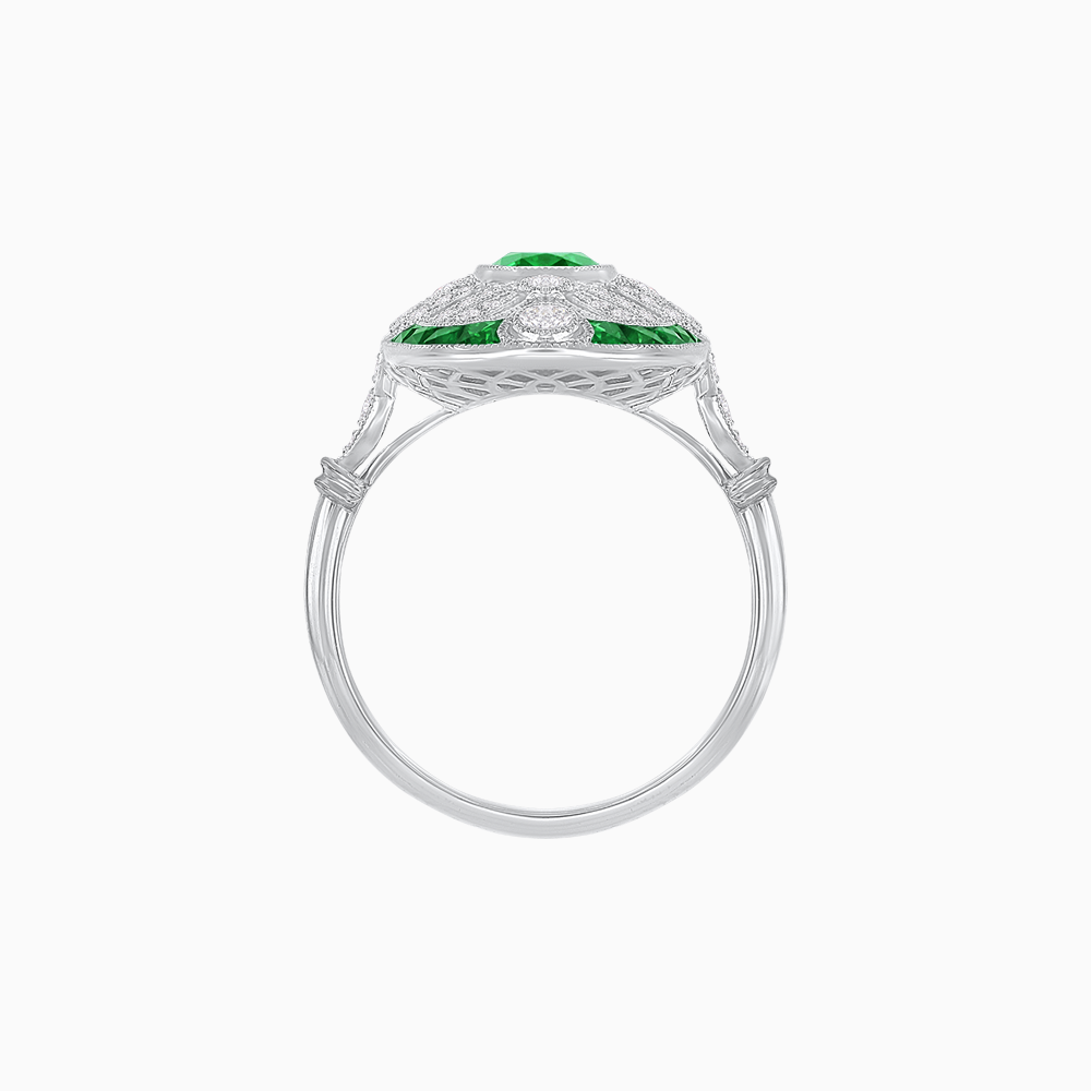 Scarab Vintage Art Deco Style Cocktail Ring with Diamond and Gemstone
