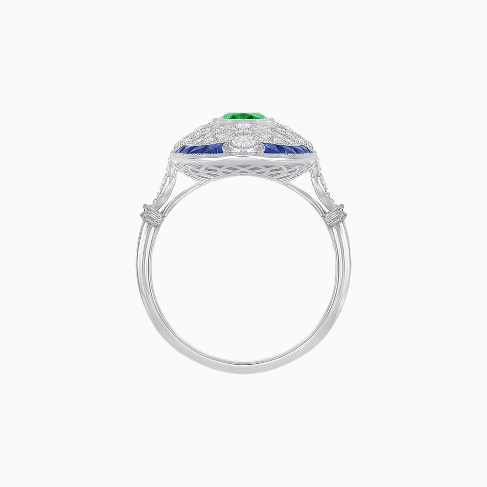 Scarab Vintage Art Deco Style Cocktail Ring with Diamond and Gemstone