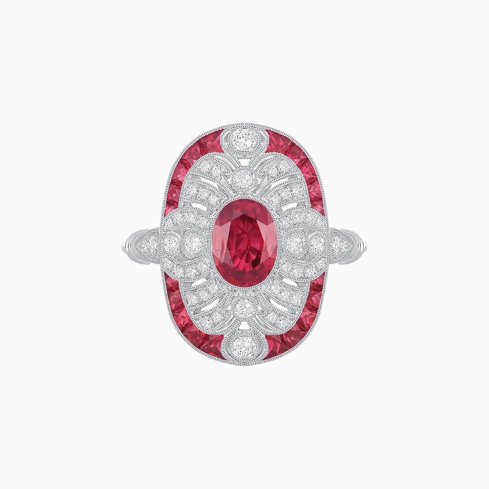 Scarab Vintage Art Deco Style Cocktail Ring with Diamond and Gemstone