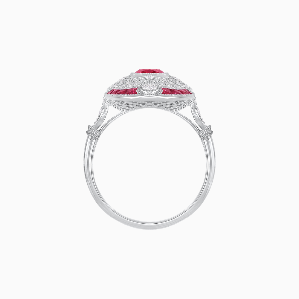 Scarab Vintage Art Deco Style Cocktail Ring with Diamond and Gemstone