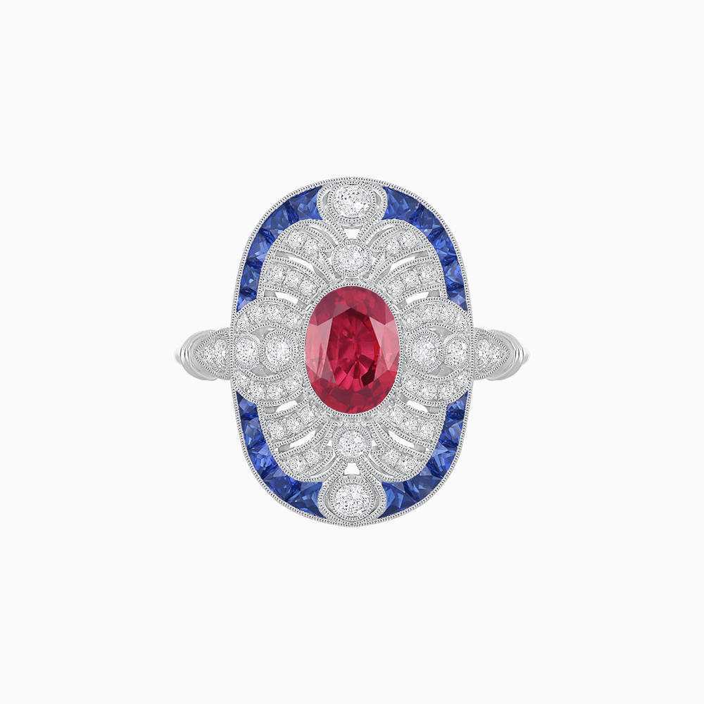 Scarab Vintage Art Deco Style Cocktail Ring with Diamond and Gemstone